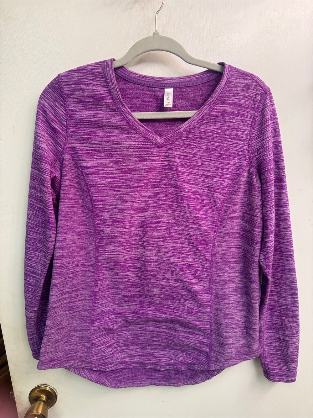 exertek Purple Space-Dye V-Neck Long Sleeve Top